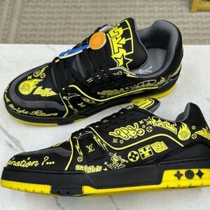 Men's Black and Yellow Designer Sneakers